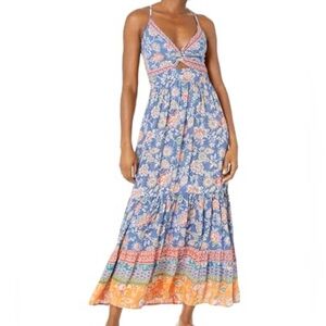 Angie Blue and Orange Floral bohemian smock back maxi Dress size M